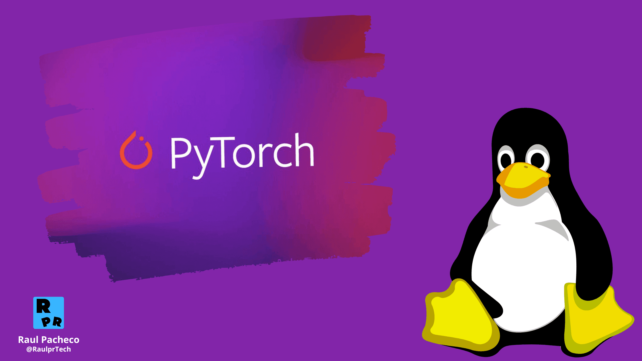 Portada - pingüino de Linux viendo hacia el logo de Pytorch